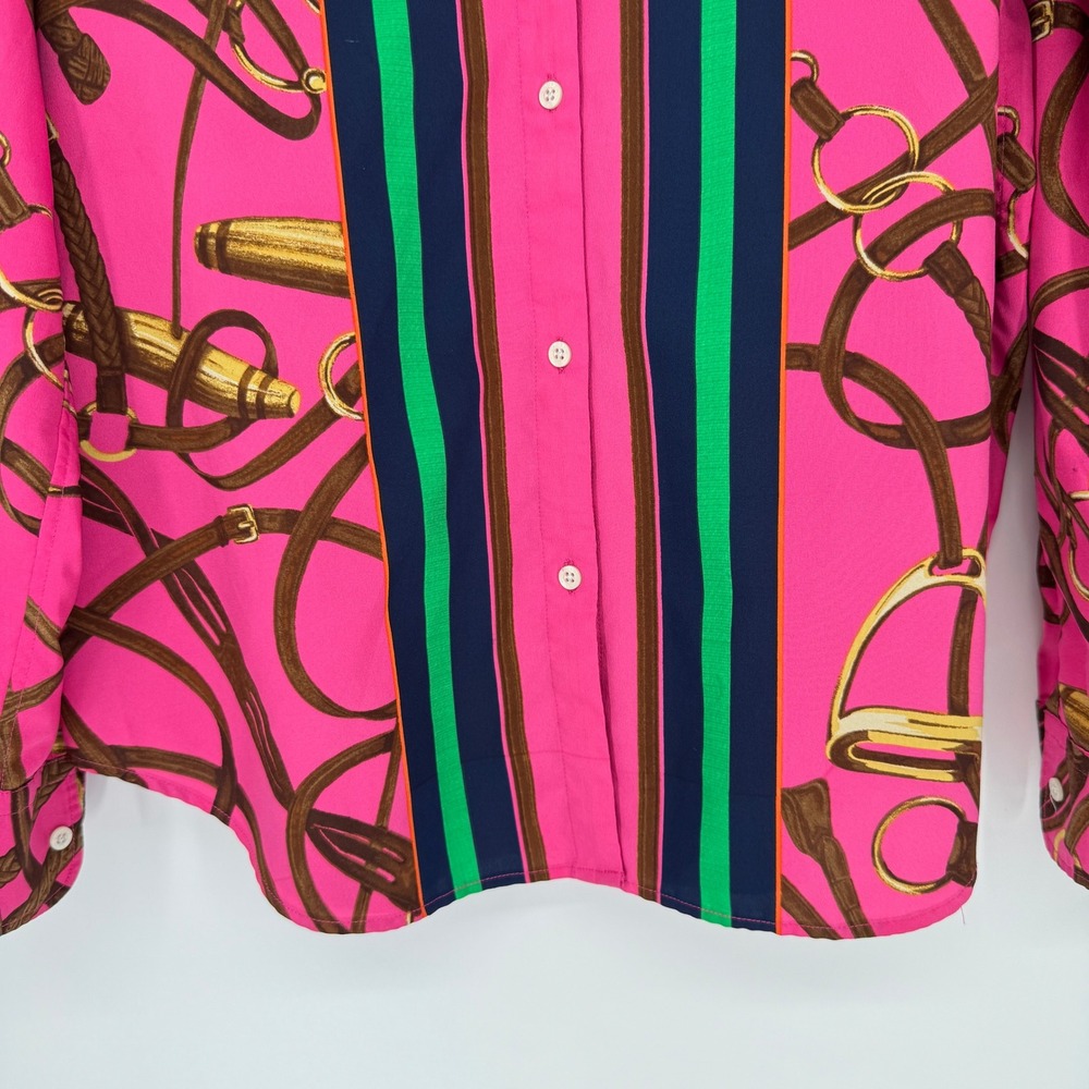 Lauren Ralph Lauren Equestrian Blouse Sz L Pink Horsebit Bridle Old Money Preppy - Picture 3 of 11